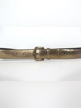 Bronze Gold Snakeskin Embossed Leather Belt Self Covered Leather Buckle Wide